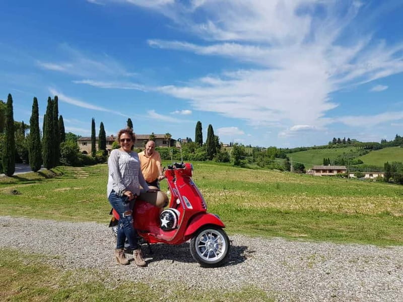 From Florence: Tuscany Vespa Tour with Lunch & Wine - Photo stops and views toward San Gimignano