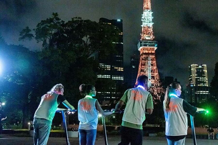 Night E-Scooter Ride to Tokyo Tower - No License Needed - Starting at NEON NEON TOKYO in Mita