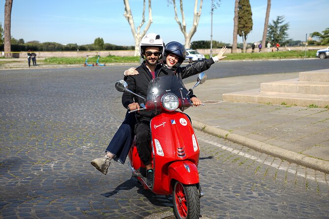 Rome: Vespa Tour with Professional Photoshoot - Acqua Paola Fountain adds a cinematic backdrop
