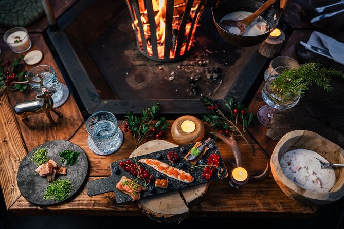 Santa Village Tour+Lapland Cuisine In Glass Igloo+Snow Scooters - Lunch beside a Lapland fireplace