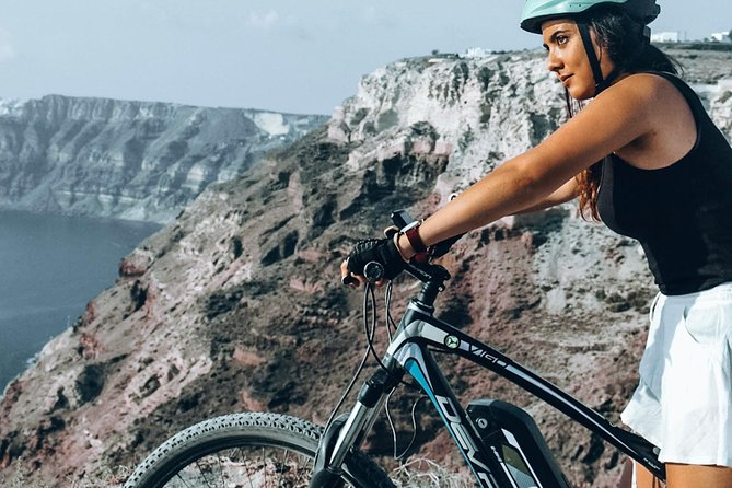 Santorini Tour on Electric Bikes & Scooters - Reaching the Caldera viewpoint