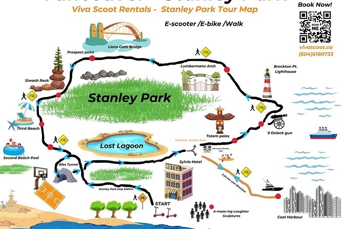 Stanley Park Seawall E-scooter Rental with Self Guided map - The 9.8-kilometre Stanley Park seawall loop