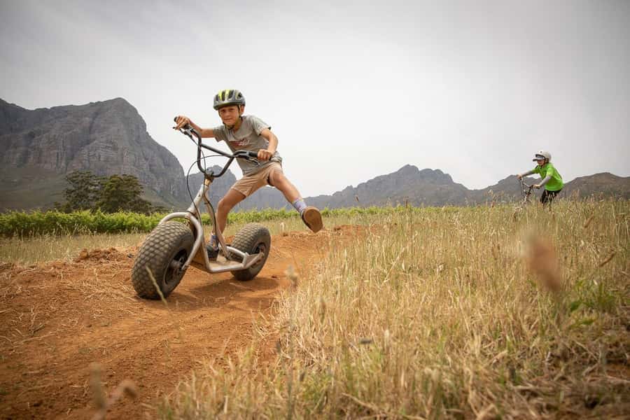 Stellenbosch Winelands downhill gravity Scooter - The open 4x4 ride to the trail
